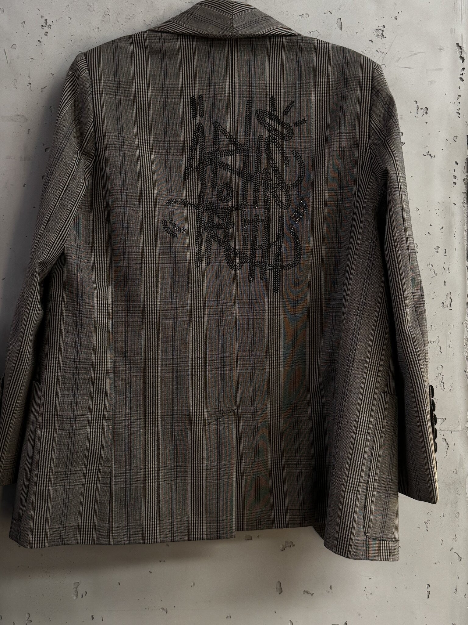 BERLIN VINTAGE CORNER ZADIG&VOLTAIRE grey glen plaid blazer with back crystal graphic detail