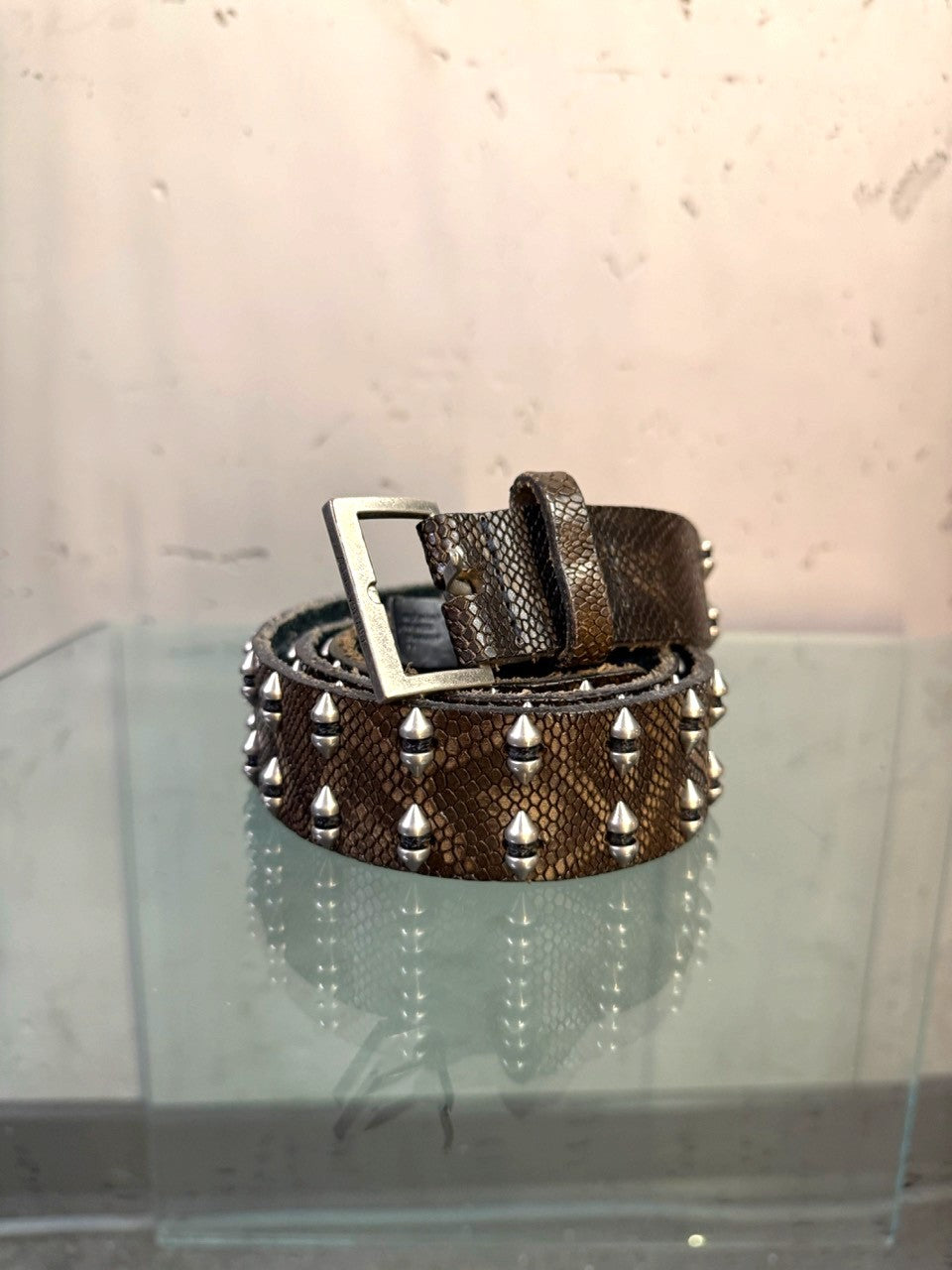 Zadig & Voltaire Studded Python Embossed Leather Belt