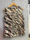 BERLIN VINTAGE CORNER black and sand zebra print silk blouse with V-neck and front pleats.