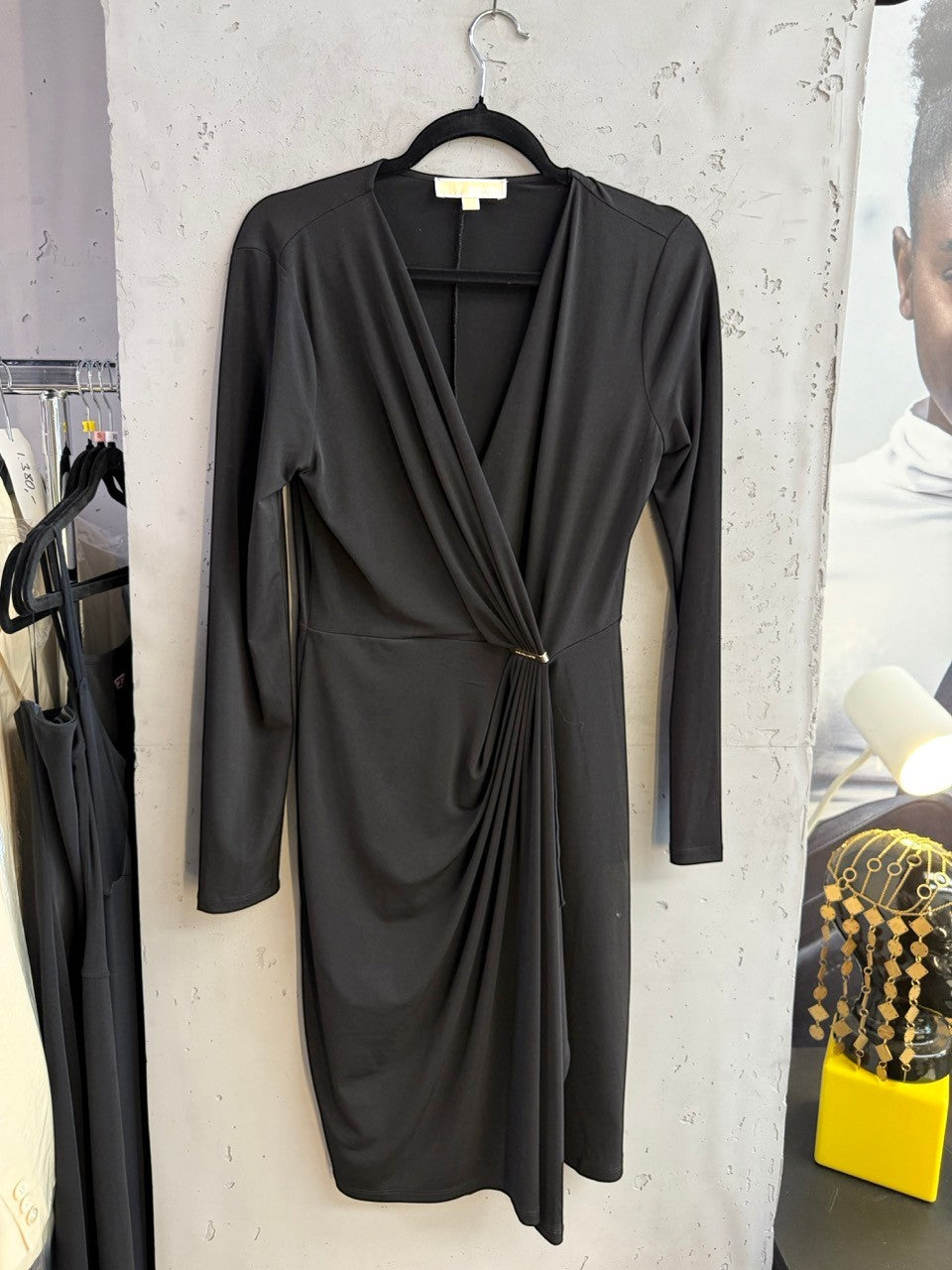 BERLIN VINTAGE CORNER Michael Kors black ruched jersey dress, front view