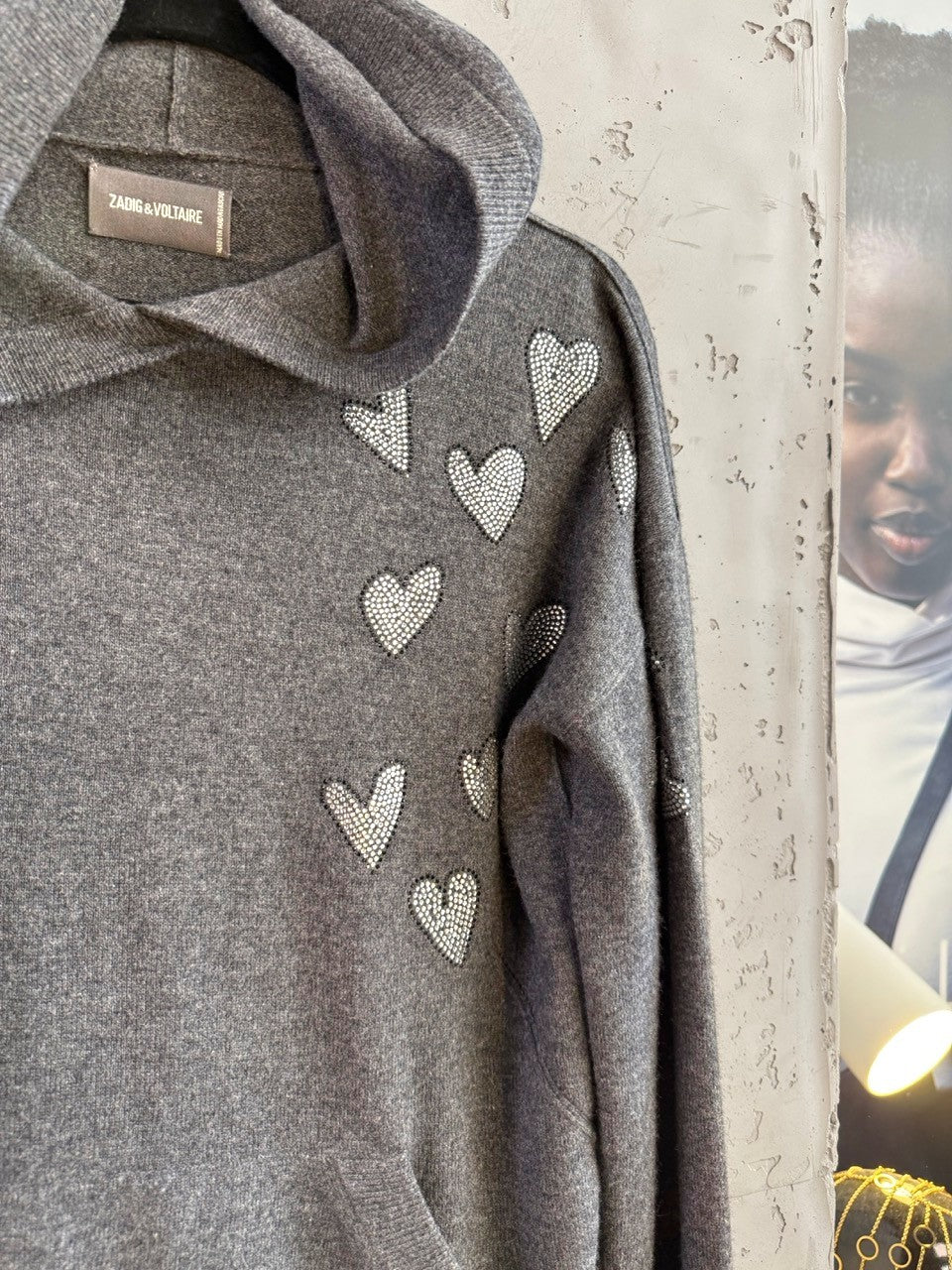 BERLIN VINTAGE CORNER Zadig & Voltaire hoodie, crystal hearts across the shoulder and sleeve