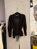 BERLIN VINTAGE CORNER Zadig & Voltaire black lace knit cardigan with drawstring, front view