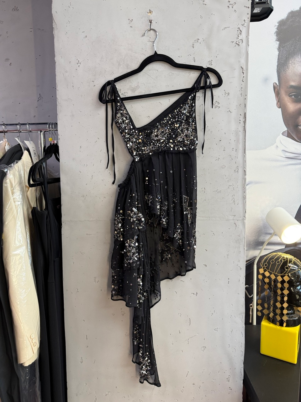 BERLIN VINTAGE CORNER Zadig & Voltaire Deluxe sequin chiffon one shoulder top, front view