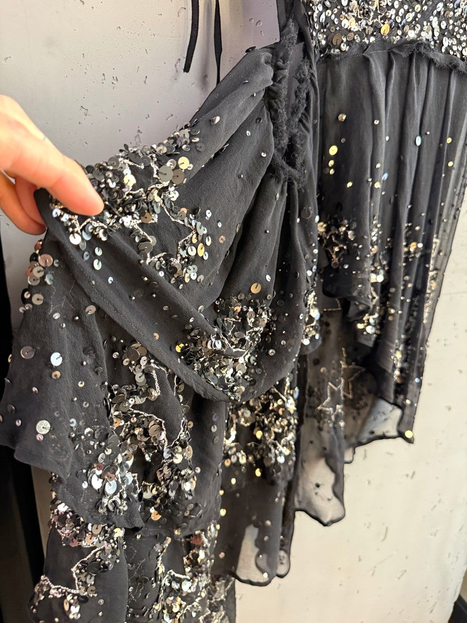 BERLIN VINTAGE CORNER Zadig & Voltaire sequin chiffon top, hem and chiffon panel