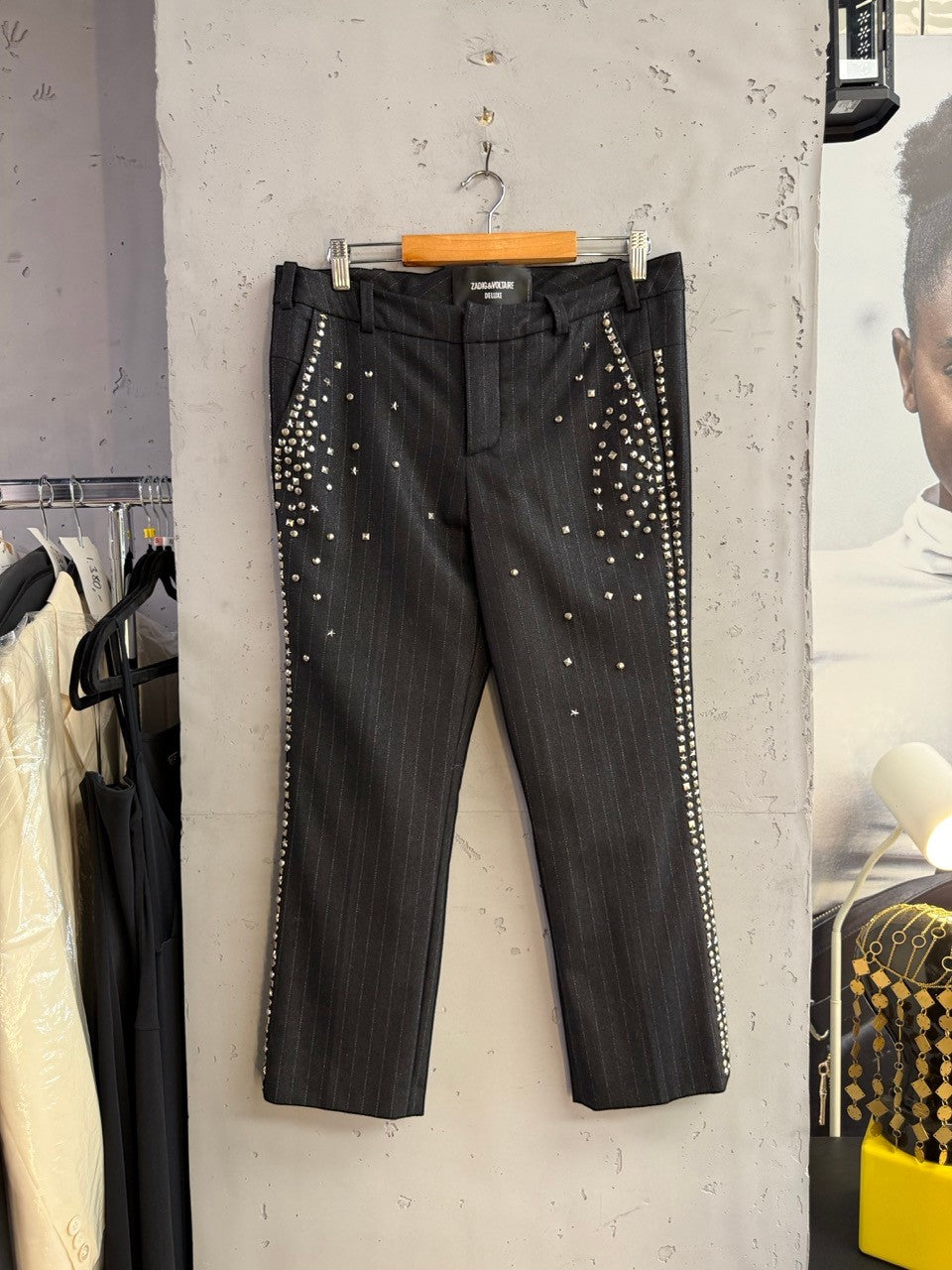 BERLIN VINTAGE CORNER Zadig & Voltaire pinstripe trousers with studs along the seam