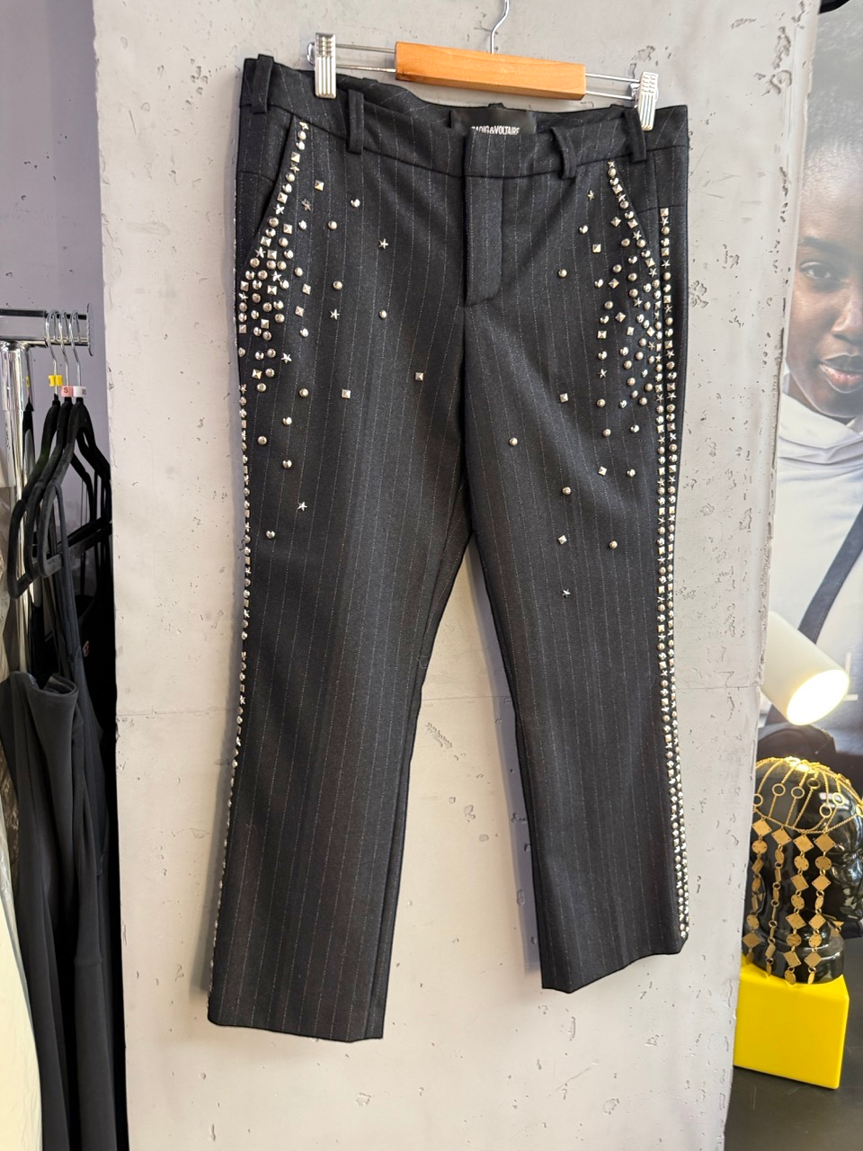BERLIN VINTAGE CORNER Zadig & Voltaire pinstripe trousers, side seam with studs